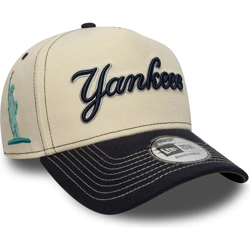 gebogene-beige-und-marineblaue-snapback-kappe-e-frame-city-icon-von-new-york-yankees-mlb-von-new-era