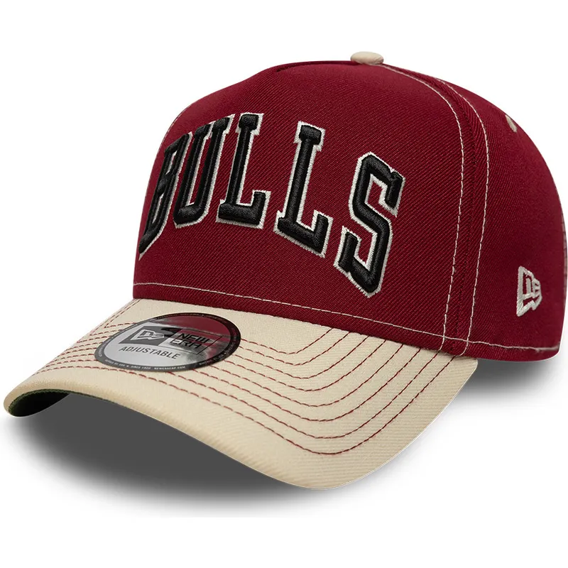 czerwona-i-bezowa-czapka-z-daszkiem-snapback-e-frame-city-icon-chicago-bulls-nba-new-era