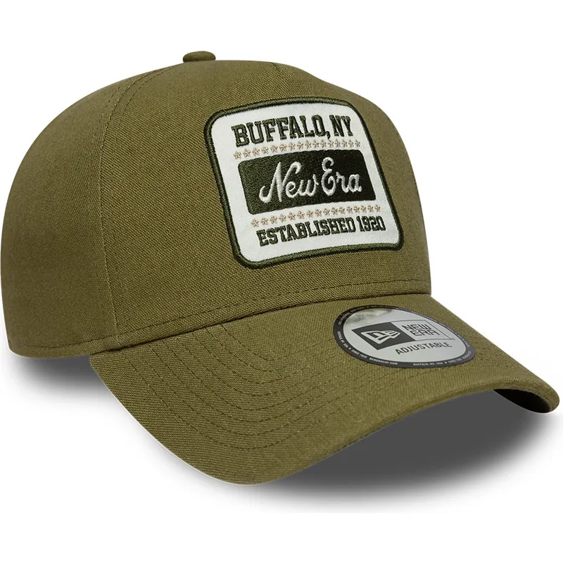 casquette-courbee-verte-snapback-e-frame-patch-linen-new-era