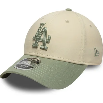 Beżowa i zielona czapka z daszkiem snapback z zielonym logo 9FORTY M-Crown Side Script Los Angeles Dodgers MLB New Era