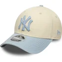 new-era-curved-brim-blue-logo-9forty-m-crown-side-script-new-york-yankees-mlb-beige-and-blue-snapback-cap