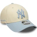 casquette-courbee-beige-et-bleue-snapback-avec-logo-bleu-9forty-m-crown-side-script-new-york-yankees-mlb-new-era
