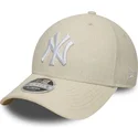 beige-gebogene-snapback-kappe-9forty-m-crown-linen-der-new-york-yankees-mlb-von-new-era