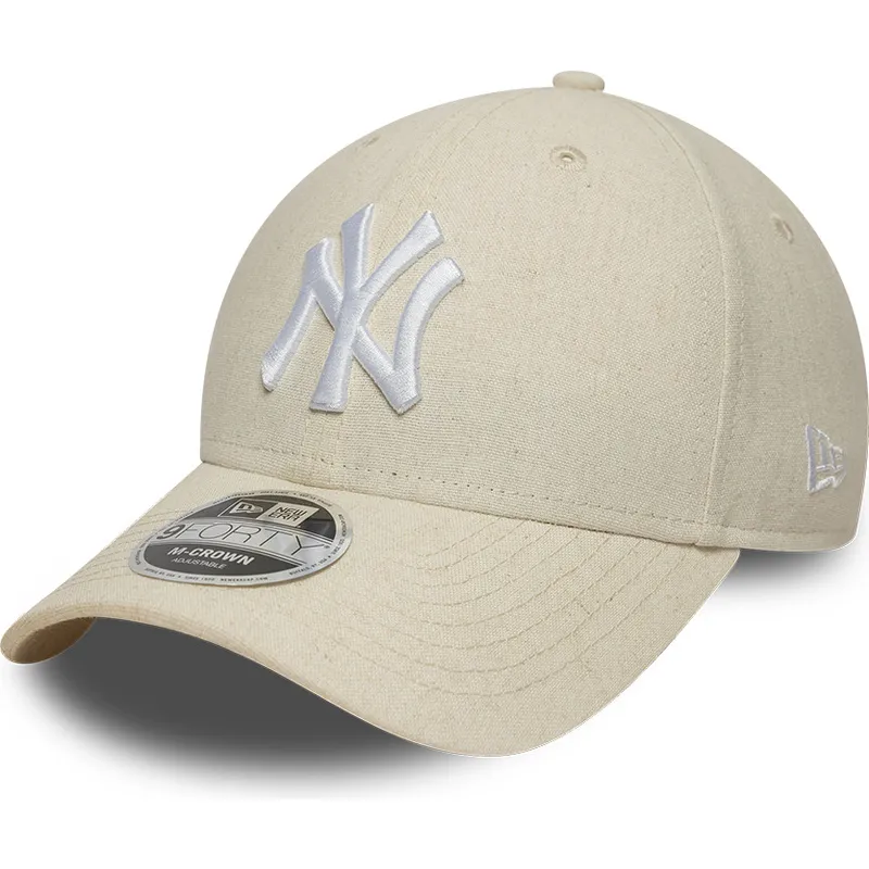 casquette-courbee-beige-snapback-9forty-m-crown-linen-new-york-yankees-mlb-new-era