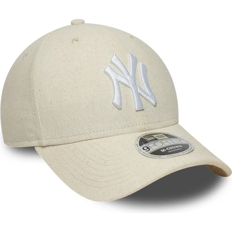 beige-gebogene-snapback-kappe-9forty-m-crown-linen-der-new-york-yankees-mlb-von-new-era