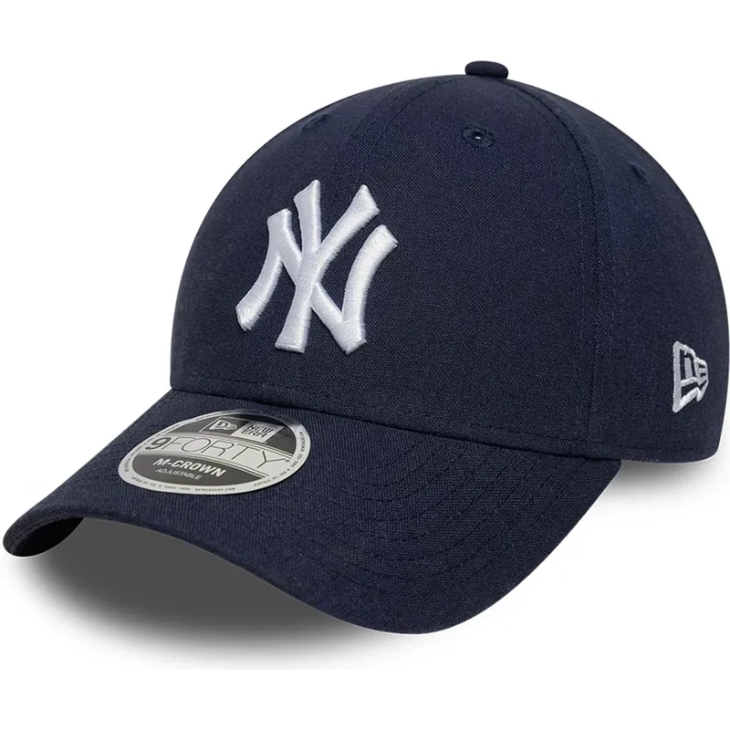 marineblaue-gebogene-snapback-kappe-9forty-m-crown-linen-der-new-york-yankees-mlb-von-new-era