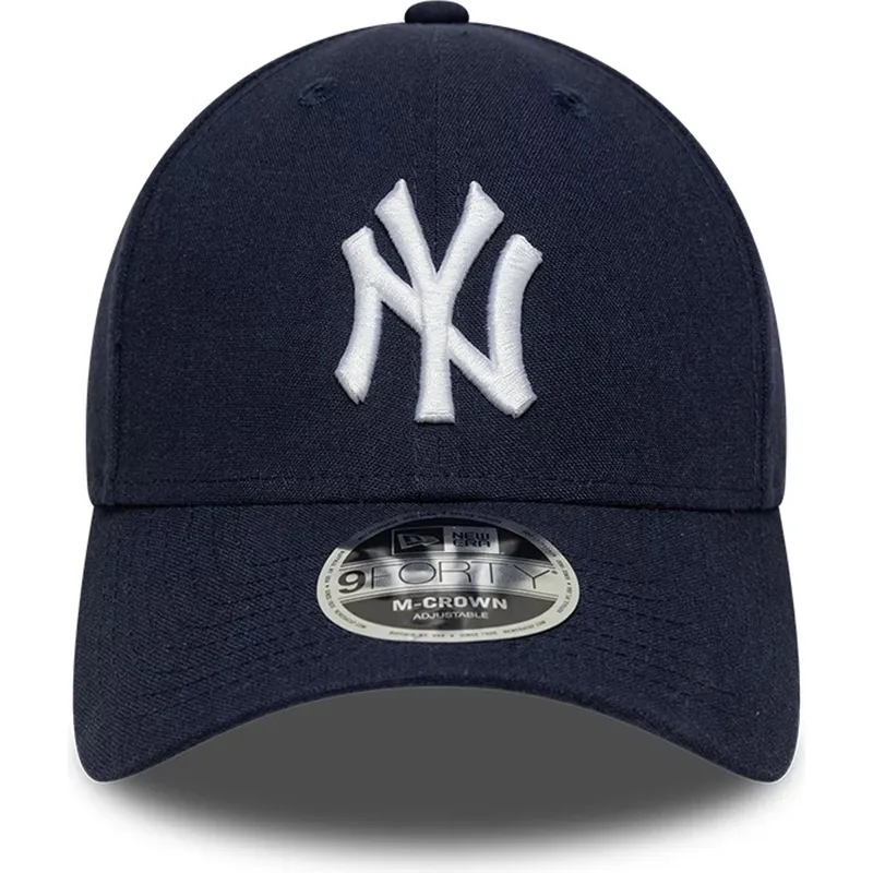 casquette-courbee-bleue-marine-snapback-9forty-m-crown-linen-new-york-yankees-mlb-new-era
