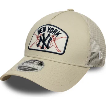New Era 9FORTY M-Crown A Frame New York Yankees MLB Beige Trucker Hat