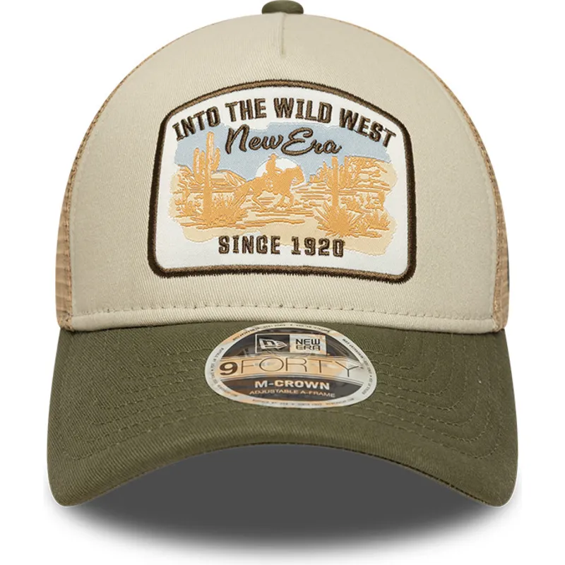 new-era-9forty-m-crown-a-frame-beige-and-green-trucker-hat