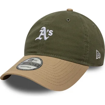Zielono-brązowa regulowana czapka z zakrzywionym daszkiem 9TWENTY Mini Washed Contrast Oakland Athletics MLB New Era