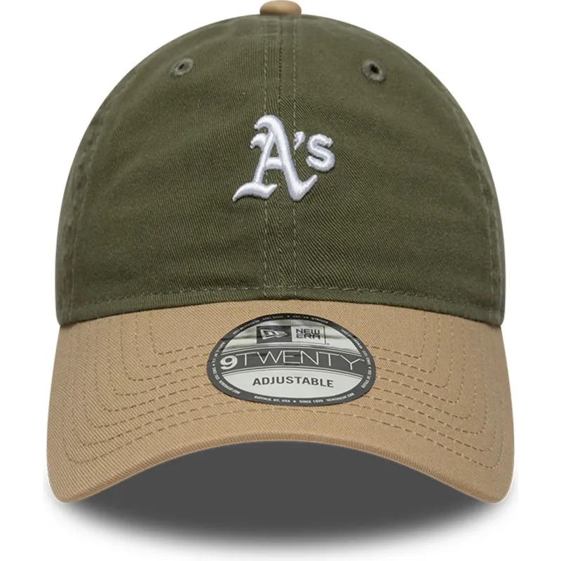 grune-und-braune-verstellbare-curved-cap-9twenty-mini-washed-contrast-der-oakland-athletics-mlb-von-new-era