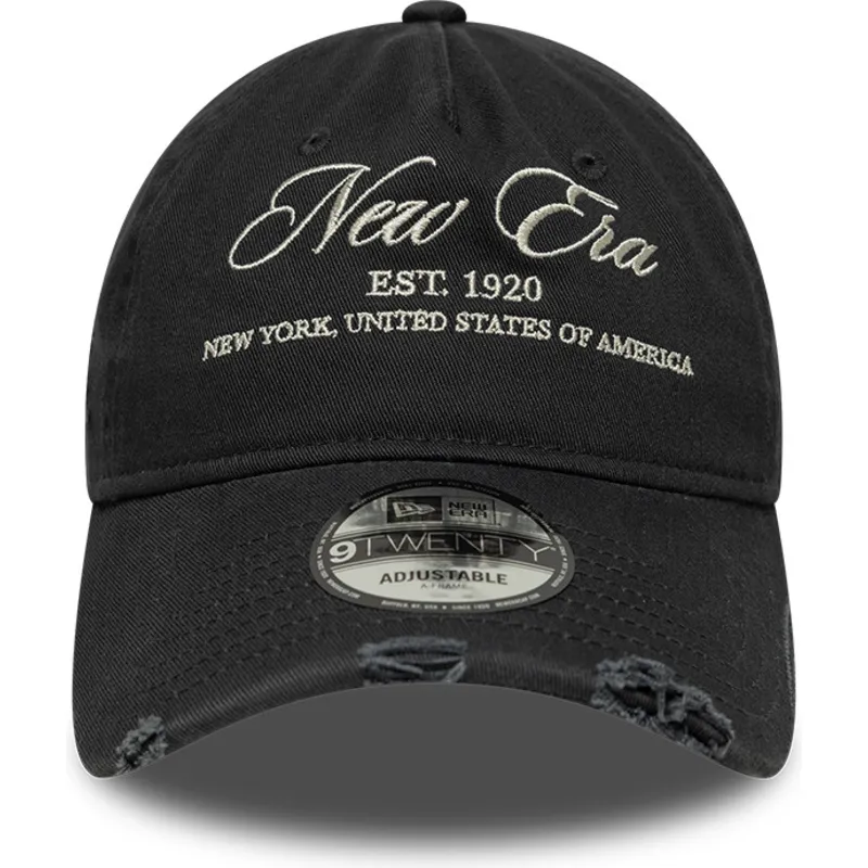 new-era-curved-brim-9twenty-wash-distress-a-frame-black-adjustable-cap