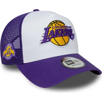 New Era A Frame Side Patch Los Angeles Lakers NBA Purple and White Trucker Hat