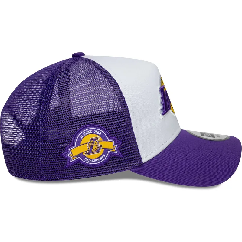 trucker-cap-violett-und-weiss-a-frame-side-patch-von-los-angeles-lakers-nba-von-new-era