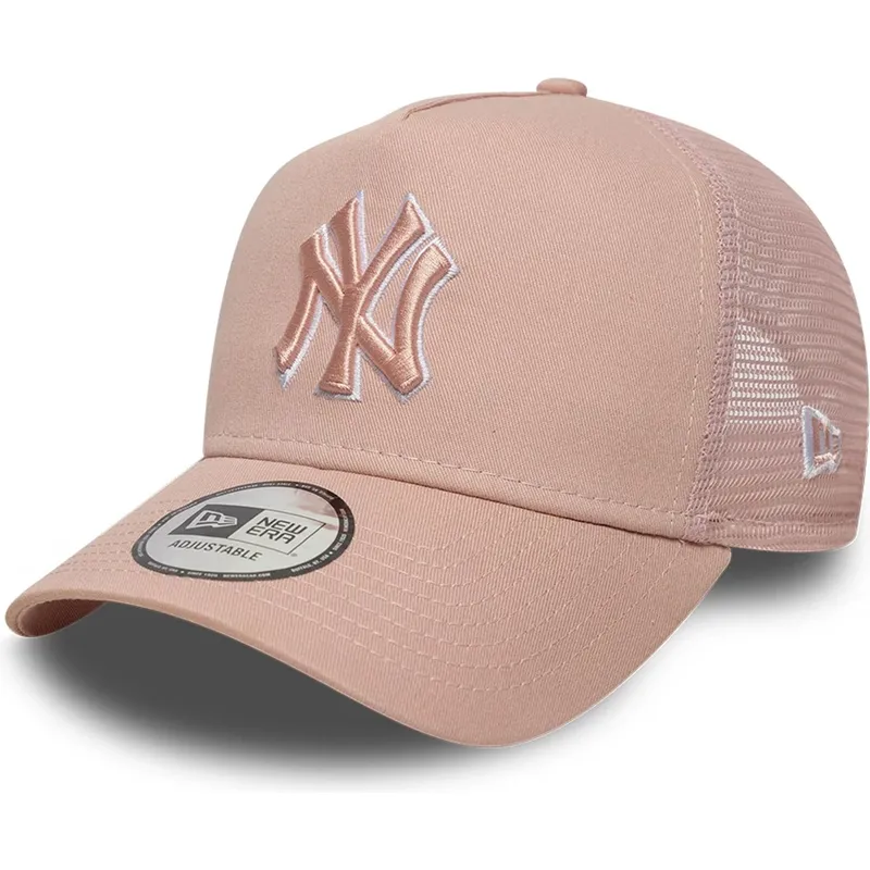 casquette-trucker-rose-avec-logo-rose-a-frame-outline-new-york-yankees-mlb-new-era
