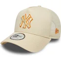 trucker-cap-beige-mit-beigem-logo-a-frame-outline-von-new-york-yankees-mlb-von-new-era