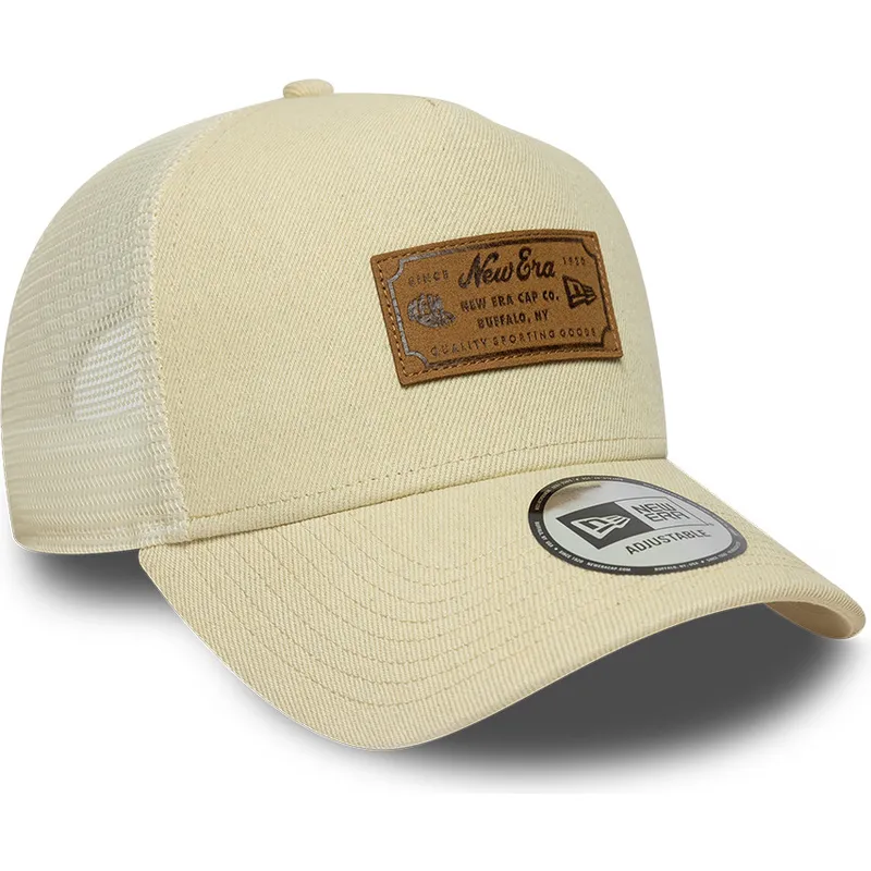 gorra-trucker-beige-a-frame-denim-leather-patch-de-new-era