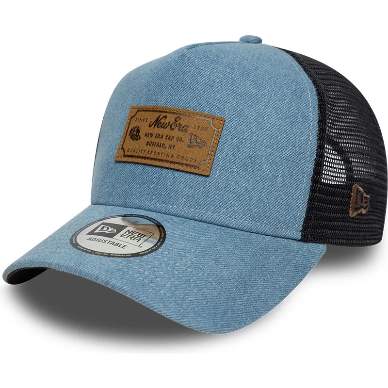 cepur-izliekta-soferis-zils-snapback-a-frame-denim-leather-patch-no-new-era