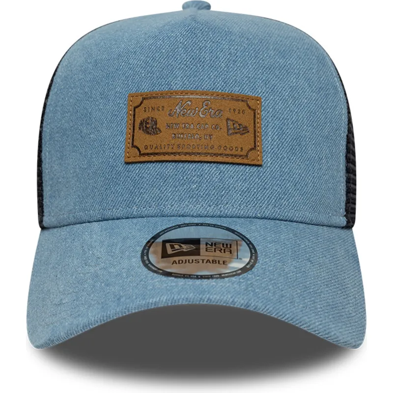 cepur-izliekta-soferis-zils-snapback-a-frame-denim-leather-patch-no-new-era