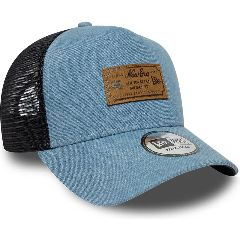 cepur-izliekta-soferis-zils-snapback-a-frame-denim-leather-patch-no-new-era