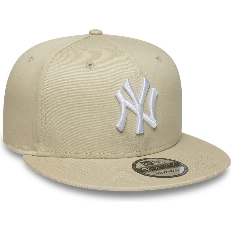 beige-flatcap-snapback-mit-weissem-logo-9fifty-league-essential-der-new-york-yankees-mlb-von-new-era