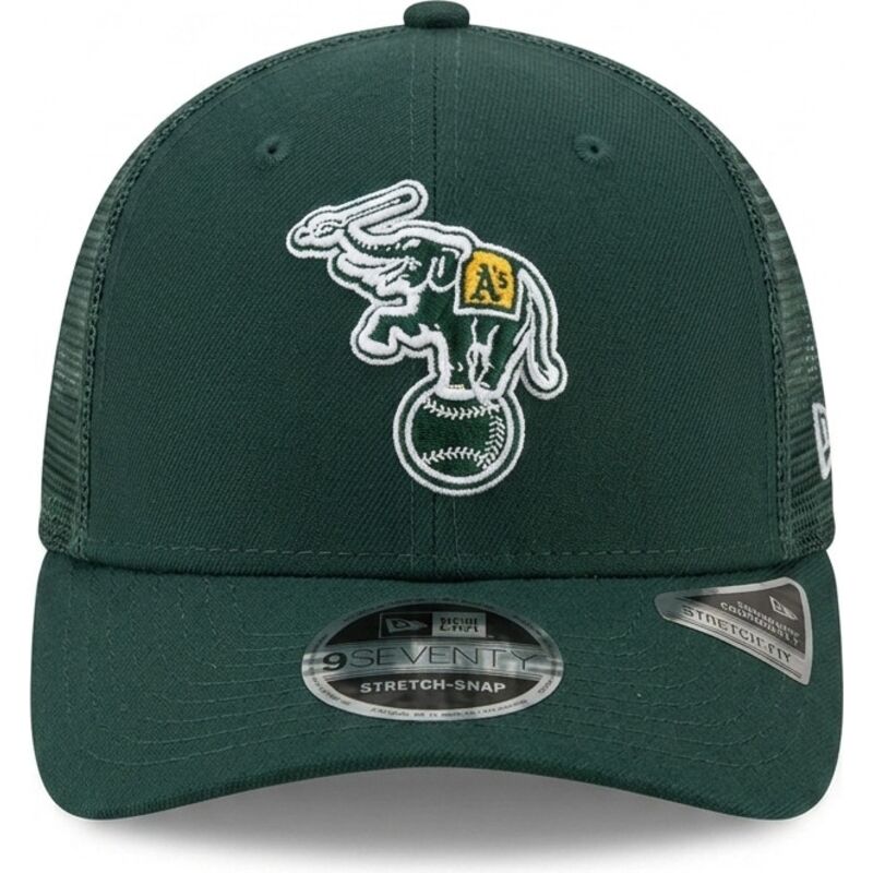 grune-trucker-kappe-9seventy-stretch-snap-evergreen-der-oakland-athletics-mlb-von-new-era