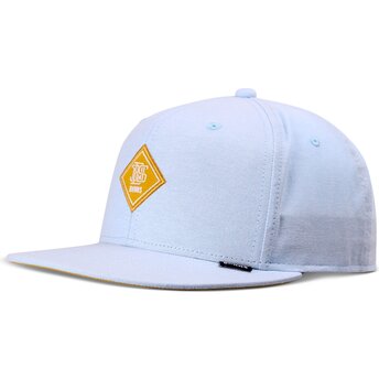 Blaue flache Snapback-Kappe mit gelbem OxfordContra-Logo von Djinns