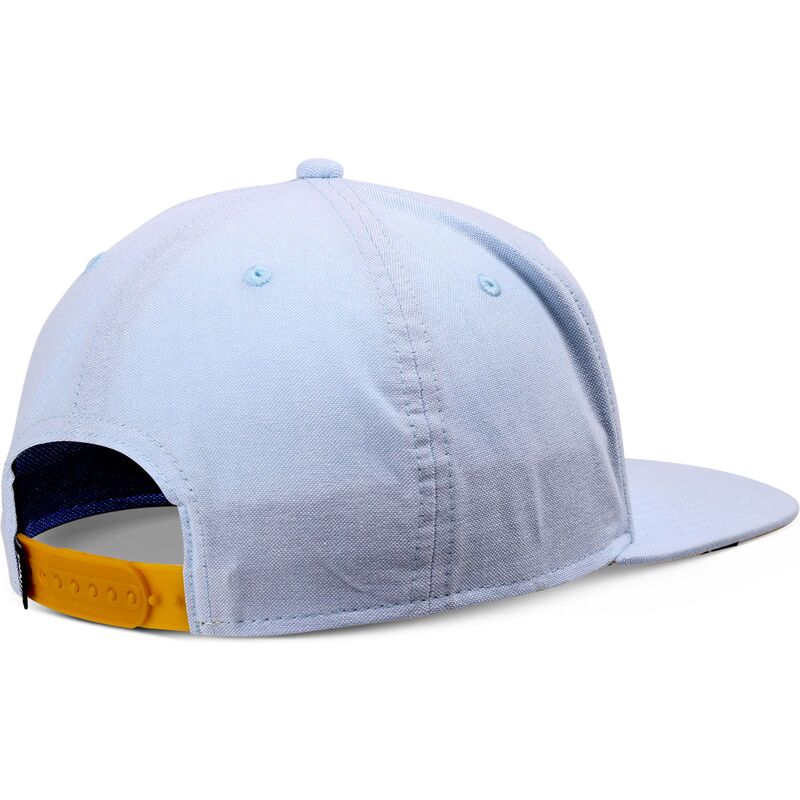 blaue-flache-snapback-kappe-mit-gelbem-oxfordcontra-logo-von-djinns