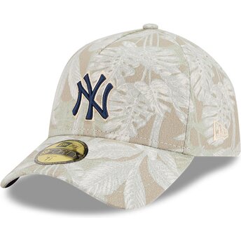New Era Curved Brim 59FORTY A Frame Leafy Palm New York Yankees MLB Beige Fitted Cap