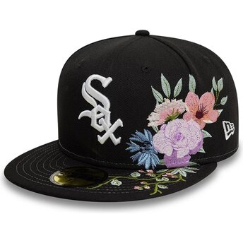 Schwarze enganliegende 59FIFTY Floral Flatcap der Chicago White Sox MLB von New Era
