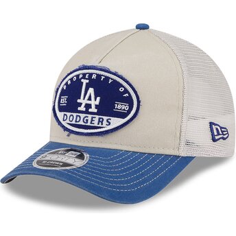 New Era 9FORTY M-Crown A Frame Fray Los Angeles Dodgers MLB Beige and Blue Trucker Hat