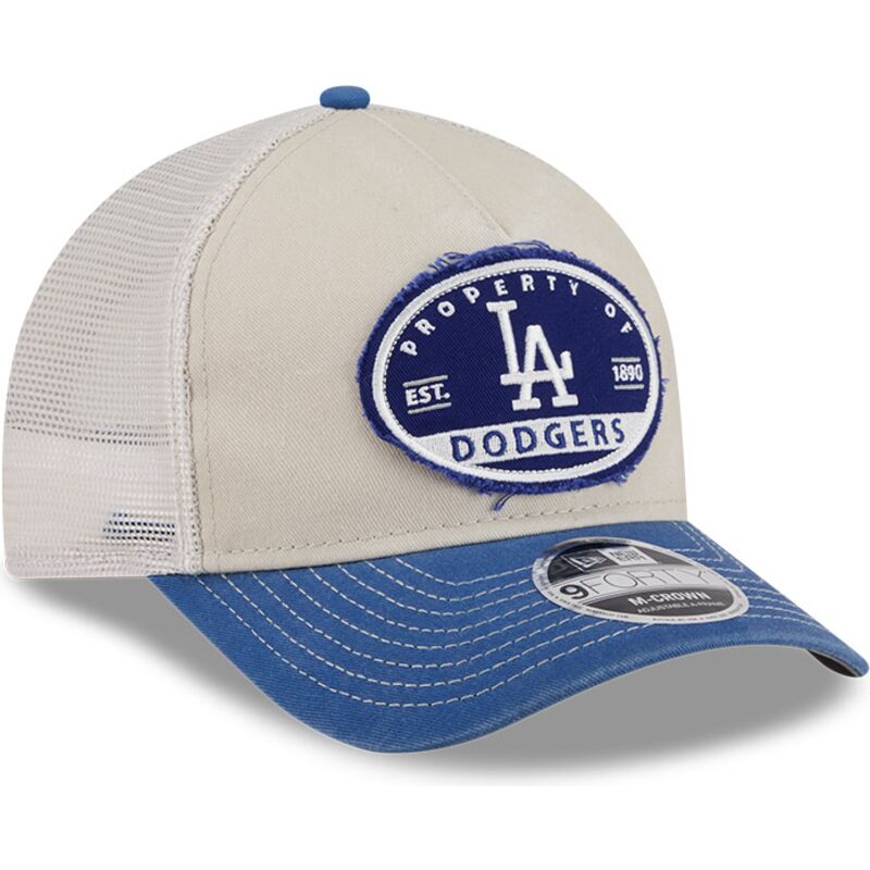 new-era-9forty-m-crown-a-frame-fray-los-angeles-dodgers-mlb-beige-and-blue-trucker-hat