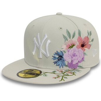 Beige angepasste 59FIFTY Floral Flatcap der New York Yankees MLB von New Era