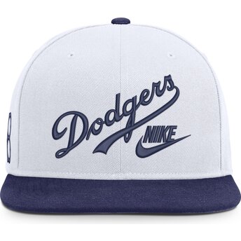 Nike Flat Brim Cooperstown Dri-Fit Pro Structured Square Bill Los Angeles Dodgers MLB White and Blue Snapback Cap