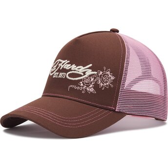 Cepur izliekta truckeris brūns snapback rosa Skull And Roses no Ed Hardy