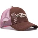 cepur-izliekta-truckeris-bruns-snapback-rosa-skull-and-roses-no-ed-hardy