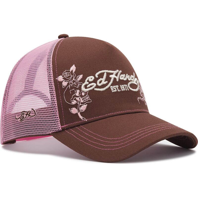 cepur-izliekta-truckeris-bruns-snapback-rosa-skull-and-roses-no-ed-hardy