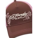 cepur-izliekta-truckeris-bruns-snapback-rosa-skull-and-roses-no-ed-hardy