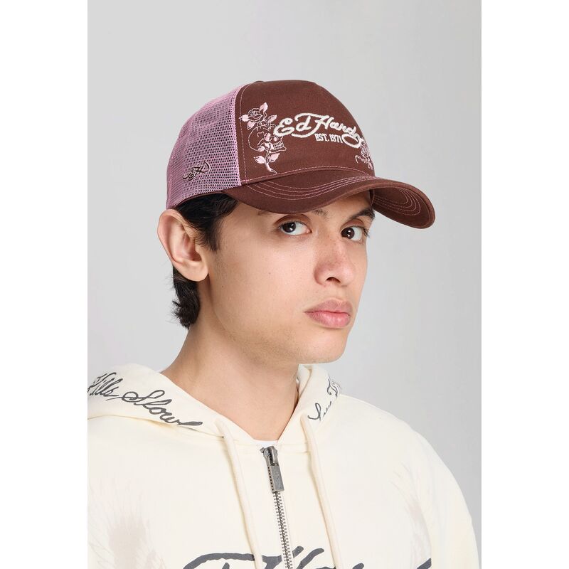 cepur-izliekta-truckeris-bruns-snapback-rosa-skull-and-roses-no-ed-hardy