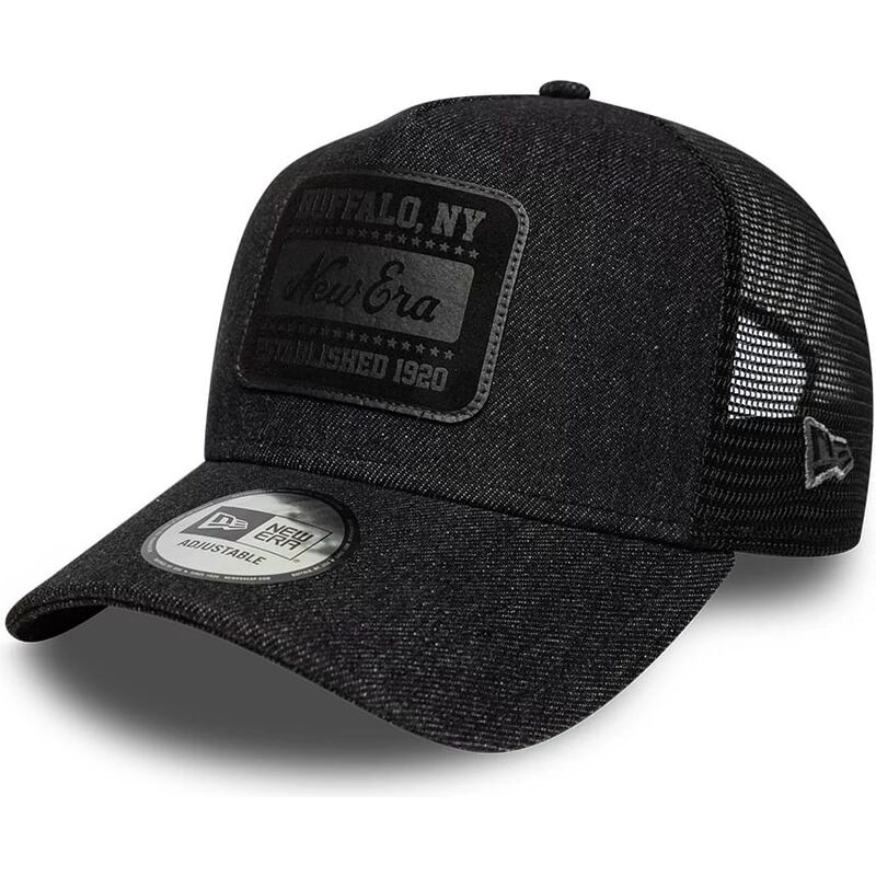 cepur-izliekta-truckeris-melns-snapback-a-frame-patch-denim-no-new-era