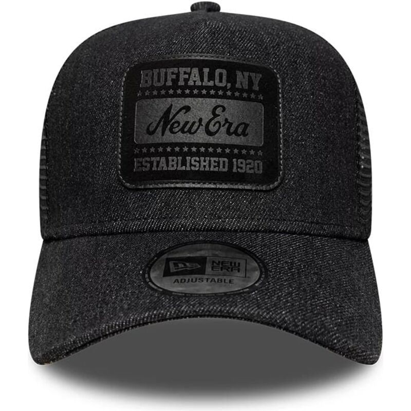 cepur-izliekta-truckeris-melns-snapback-a-frame-patch-denim-no-new-era