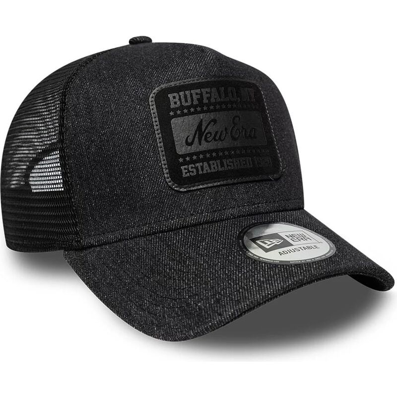 cepur-izliekta-truckeris-melns-snapback-a-frame-patch-denim-no-new-era