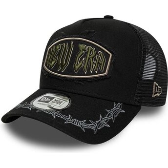 Cepur izliekta truckeris melns snapback E Frame Distressed Patch no New Era