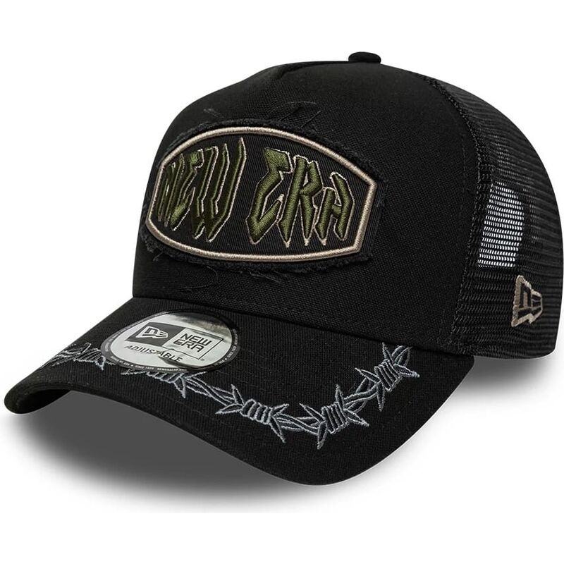 cepur-izliekta-truckeris-melns-snapback-e-frame-distressed-patch-no-new-era