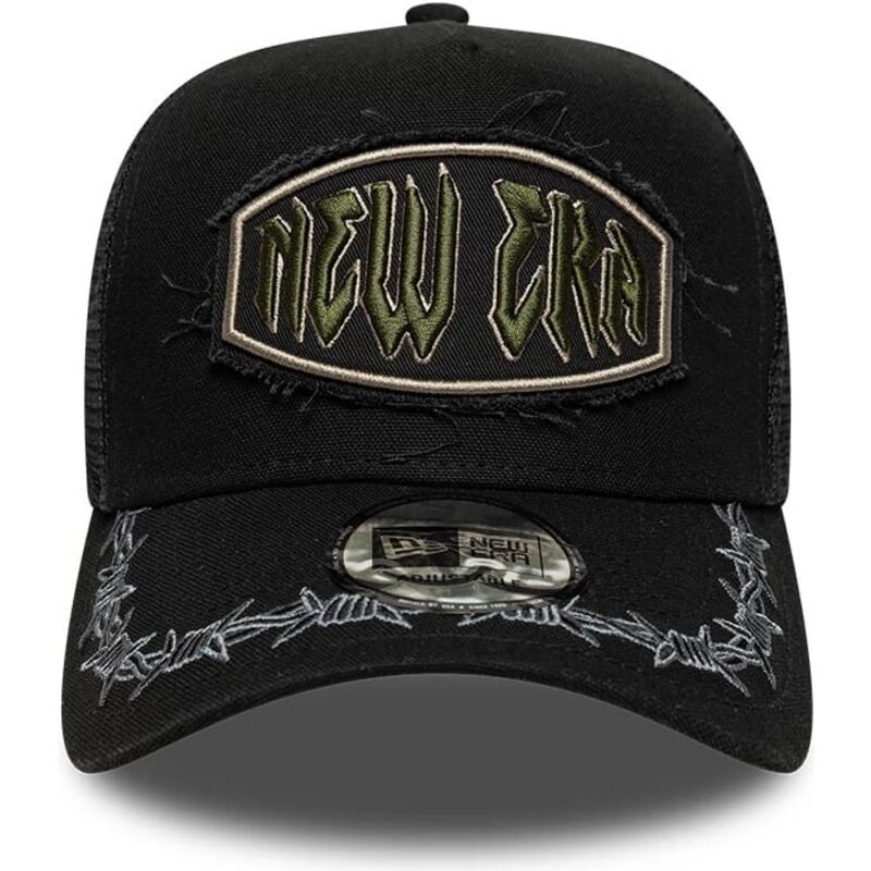 cepur-izliekta-truckeris-melns-snapback-e-frame-distressed-patch-no-new-era