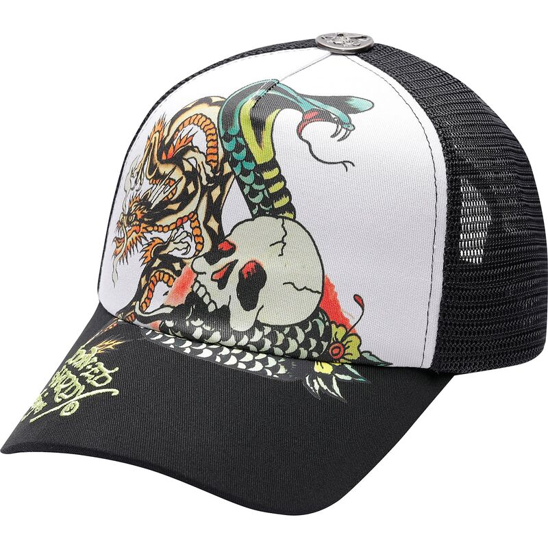 cepur-izliekta-truckeris-melns-snapback-snake-and-skull-no-ed-hardy