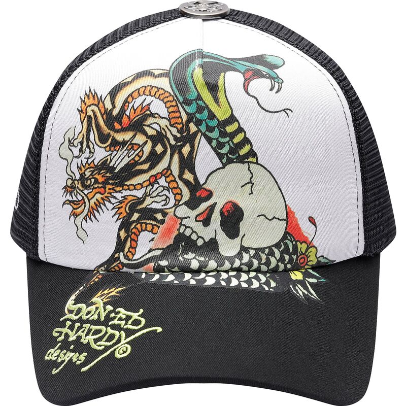 cepur-izliekta-truckeris-melns-snapback-snake-and-skull-no-ed-hardy