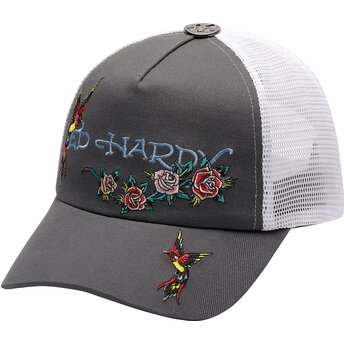 Cepur izliekta truckeris pelēks snapback Floral Swallow no Ed Hardy