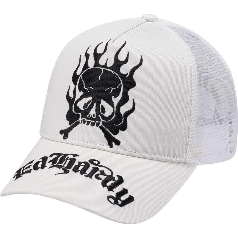 cepur-izliekta-truckeris-balts-snapback-gothic-skull-in-flames-no-ed-hardy