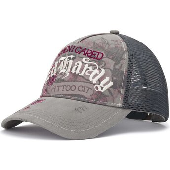 Cepur izliekta truckeris pelēks snapback Floral Tattoo City Vintage Wash no Ed Hardy